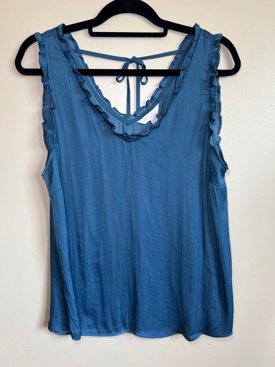 Tops - Lauren Conrad XL Blue Ruffle Sleeveless Blouse Tie Back Tank Top soft girl